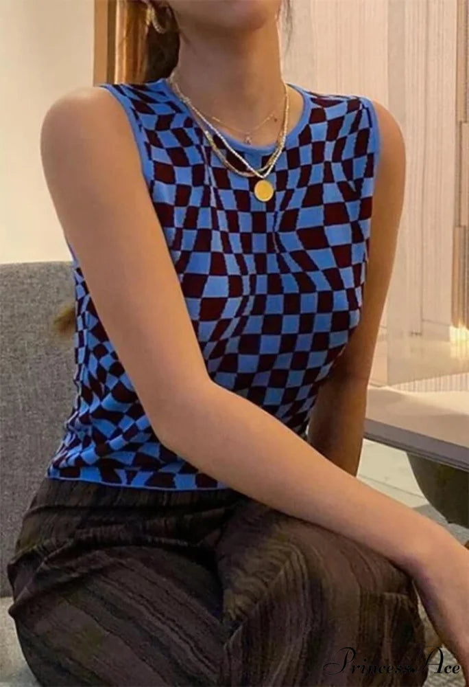 Checkered Print Graceful Button Blouse