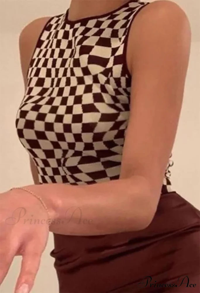 Checkered Print Graceful Button Blouse Blue / S