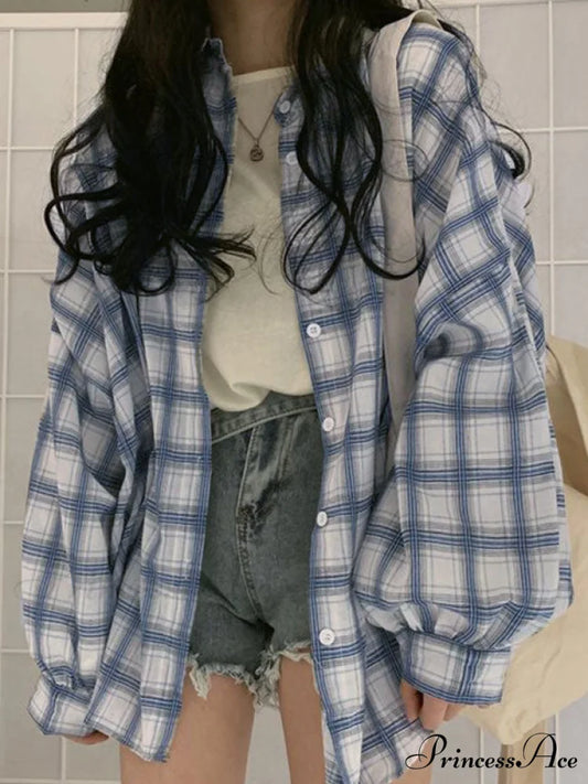 Checkered Print Graceful Crop Tank Top Blue / S