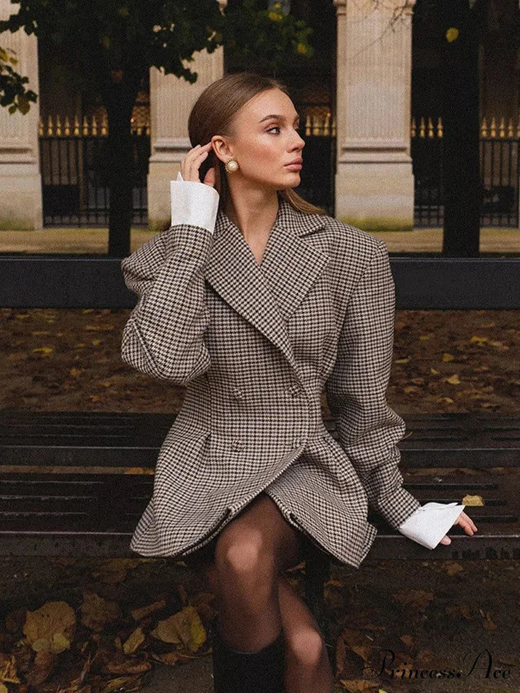 Checkered Printed Jacket Coat Grey / S coats-241228