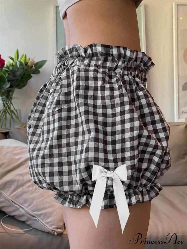 Checkered Ribbon Loose Bloomer Short short-250223