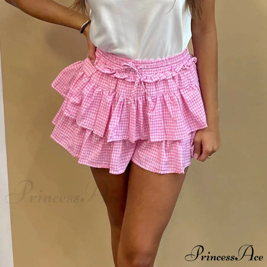 Checkered Sparkling A-Line Skirt Pink / S skirts-250223