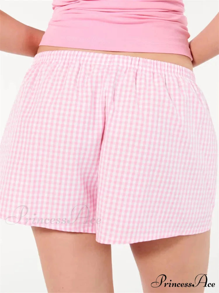 Checkered Stretchy Waist Sleep Short short-250223