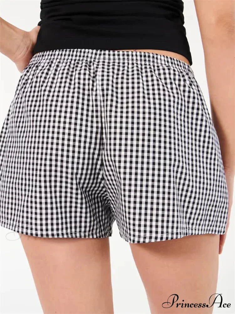 Checkered Stretchy Waist Sleep Short short-250223