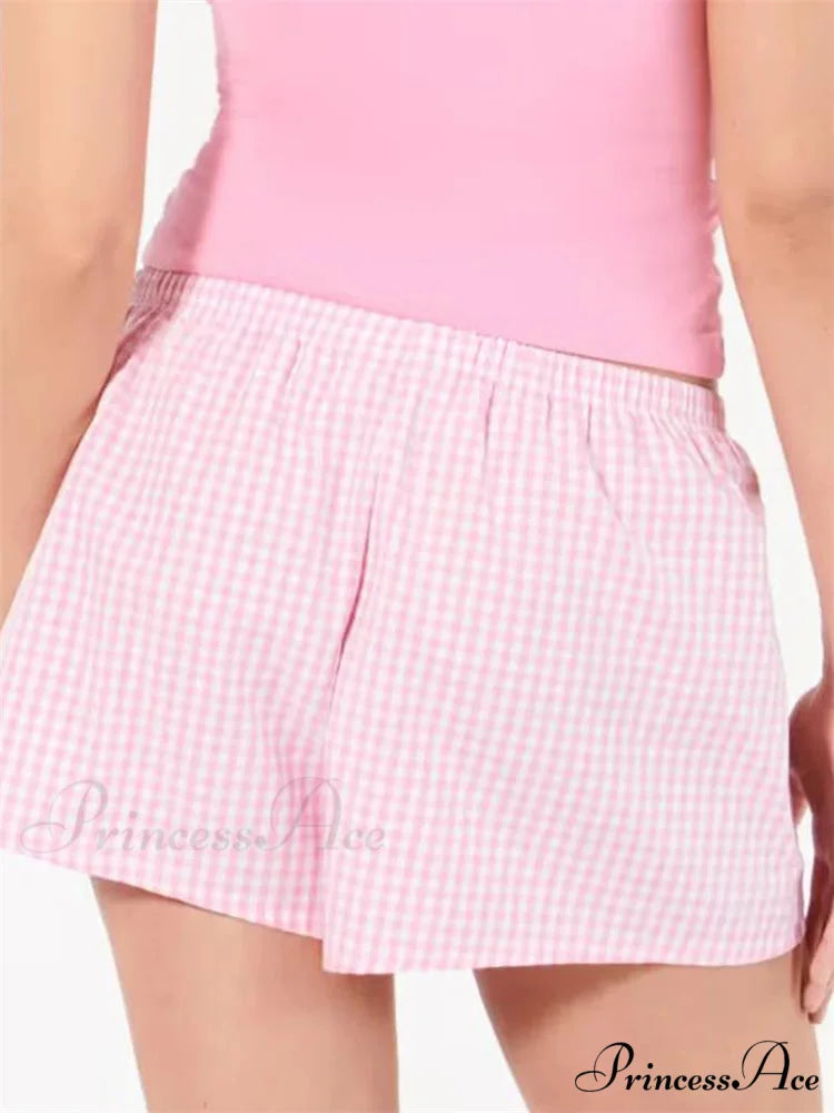 Checkered Stretchy Waist Sleep Short short-250223