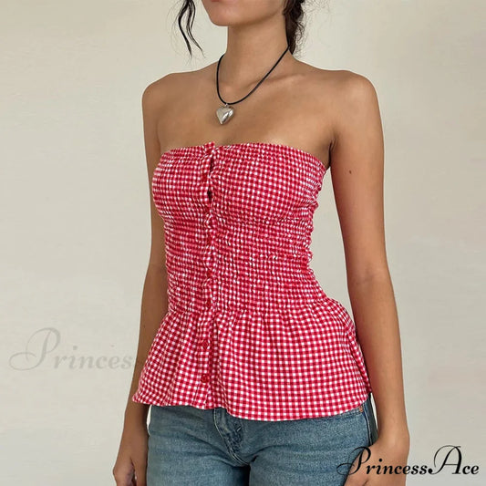 Checkered Tartan Tube Crop Top Red / S croptop-250223