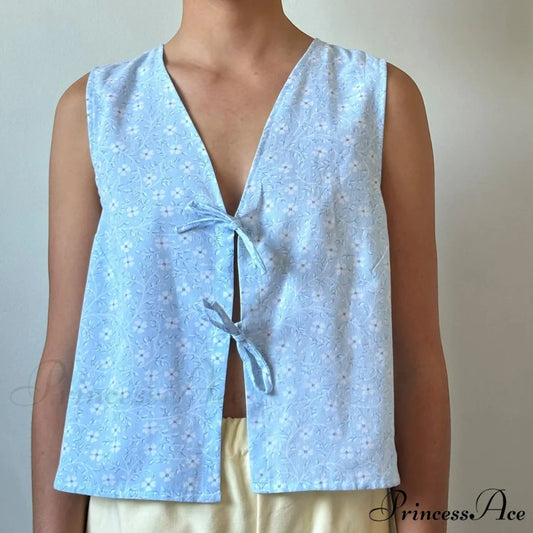 Checkered Tie Front Crop Top SKY BLUE / S croptop-250223