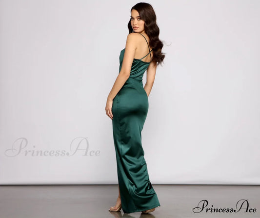 Chelsea Satin High Charming Slit Formal Dress