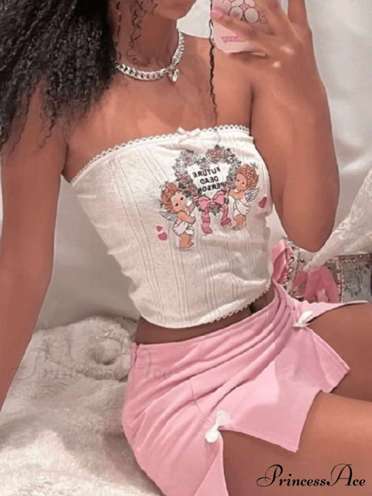 Cherry Print Graceful Two Piece Set White / S