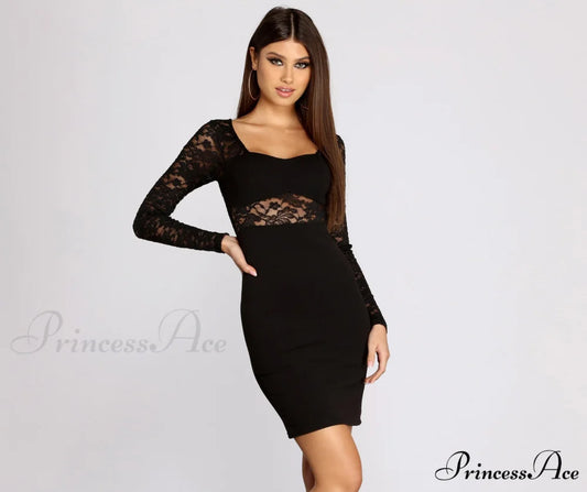 Cheyenne Lace Stylish Crepe Mini Dress BLACK / S