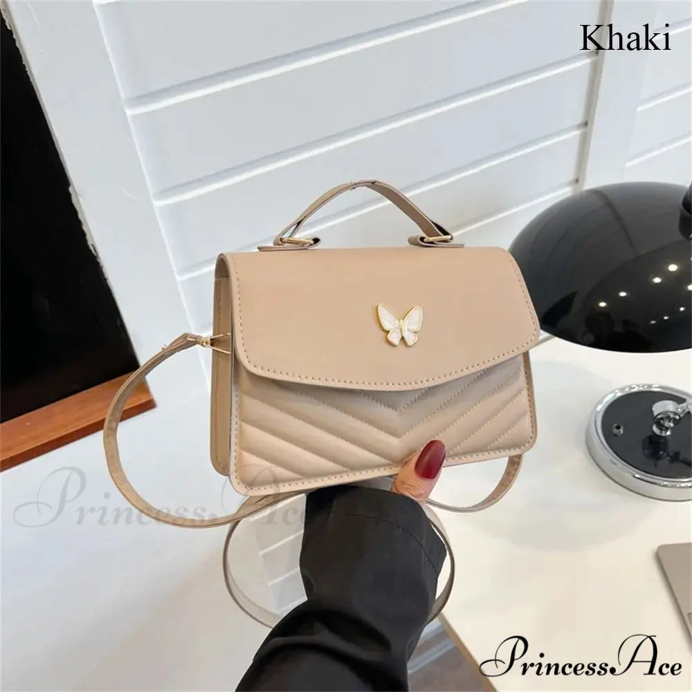 Chic Butterfly Embroidery Faux Leather Purse khaki handbag-250126