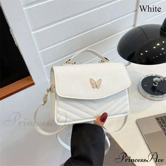 Chic Butterfly Embroidery Faux Leather Purse White handbag-250126