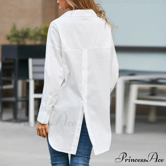 Chic Collar Solid Uneven Blouse WHITE / S blouse-250126