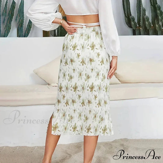 Chic Flower Patterned Tulle High Rise Flowy Umbrella Skirt skirt-250126