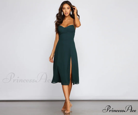 Chic Flowy Stylish Chiffon Midi Dress HUNTER / XS