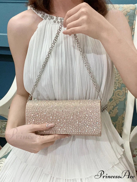Chic Glittering Gemstone Dinner Banquet Envelope Bag Golden clutchbag-250126