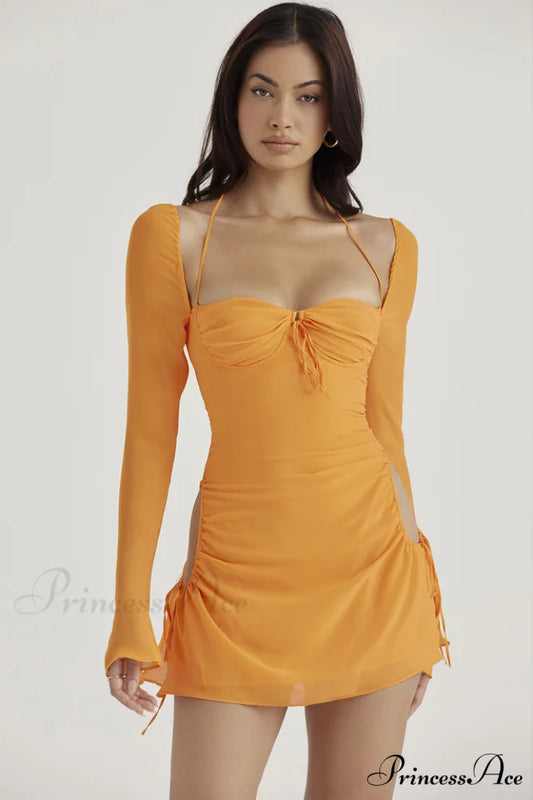 Chiffon Halter Stylish Mini Dress S / Tangerine