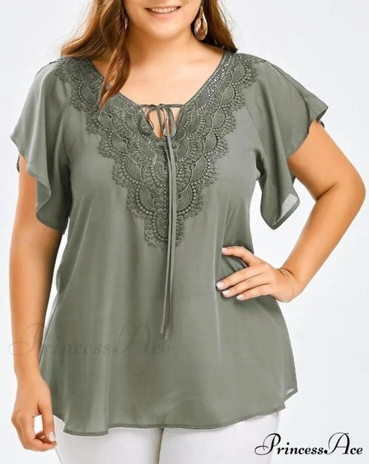 Chiffon Tops Women Blouses gray / XL