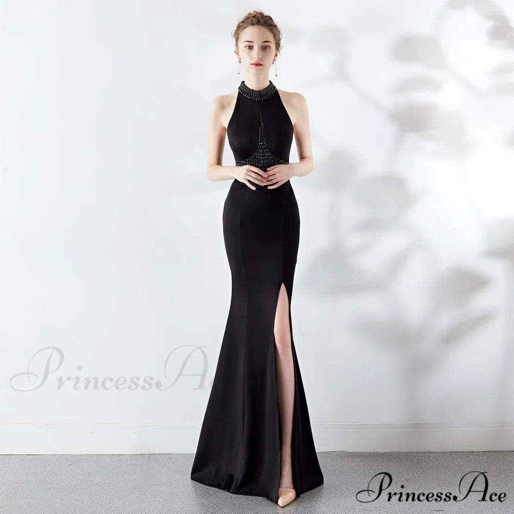 Chloe Formal Hot Charming Stone Collar Stunning Dress BLACK / XS