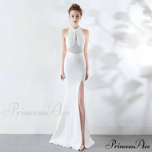 Chloe Formal Hot Charming Stone Collar Stunning Dress WHITE / XS