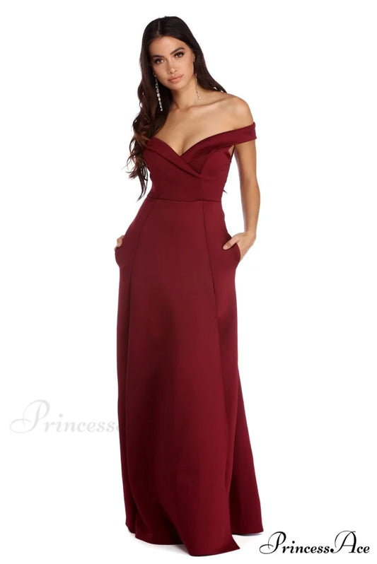 Christine Off The Charming Shoulder Ball Gown BURGUNDY / S