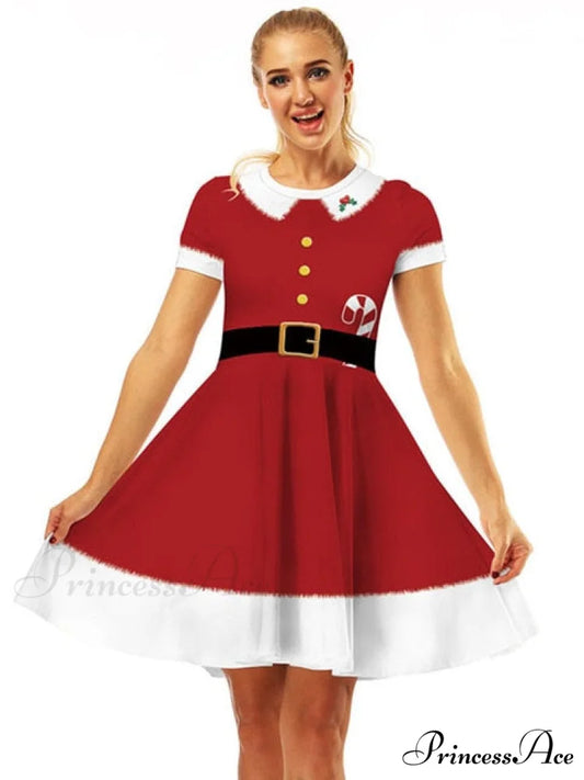 Christmas Casual Vintage O-neck Short Sleeve A-Line Vestidos