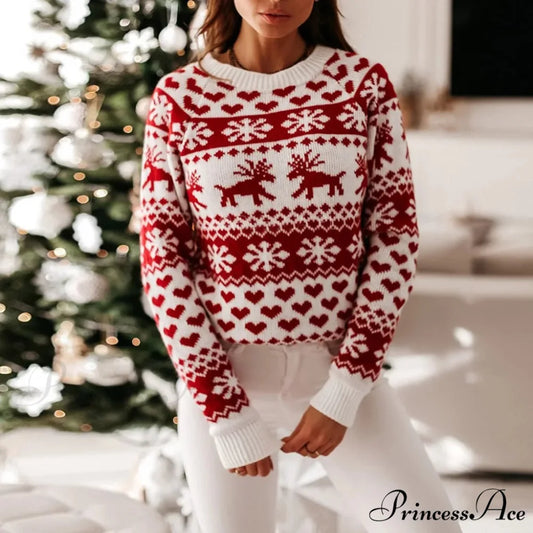Christmas Cozy Cute Santa Head Print Comfortable Oversized Stylish Sweater