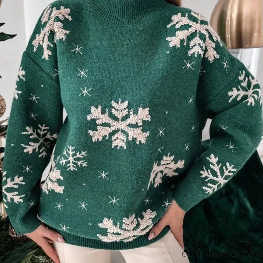 Christmas Cozy Snowflake Print Warm Thickened Stylish Comfortable Sweater