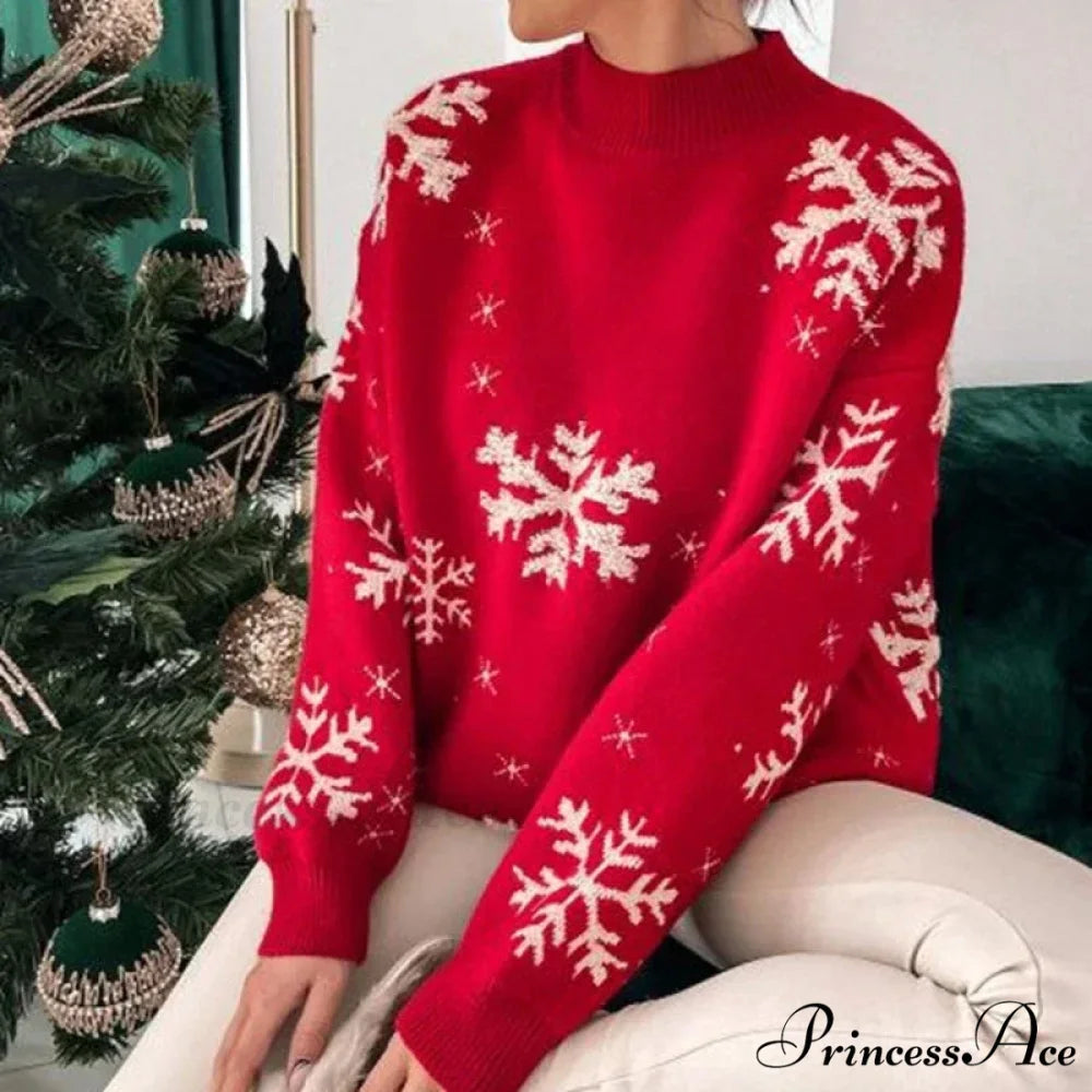 Christmas Cozy Snowflake Print Warm Thickened Stylish Comfortable Sweater