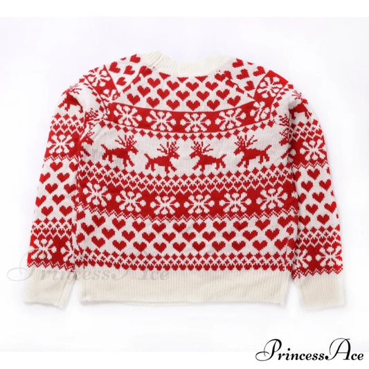 Christmas Deer Knitted Long Sleeve Sweater Dress white / S