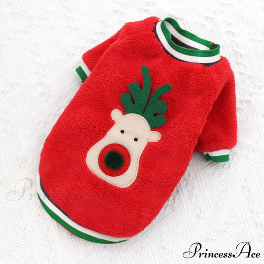 Christmas Dog’s Funny Clothes & Sweater Red deer face with comfortable cotton velvet legs. / XS