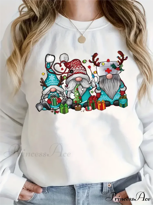 Christmas Dwarf Casual Long Sleeve Crew Neck Fall Winter Christmas Hoodie WHITE / S Christmas Hoodies-L