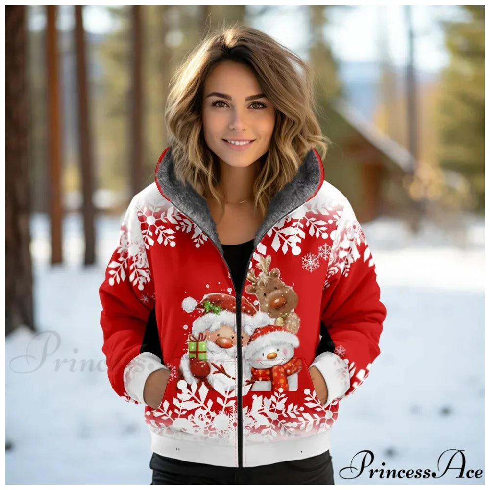 Christmas Fleece Deer Print Coat red 1 / XXS