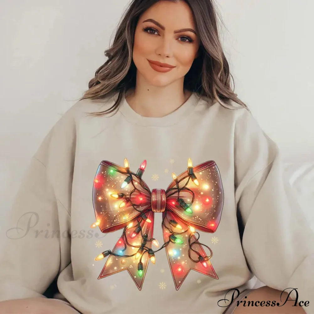 Christmas Lights Coquette Bow Classic Retro Oversized Christmas Hoodie Christmas Hoodies-L