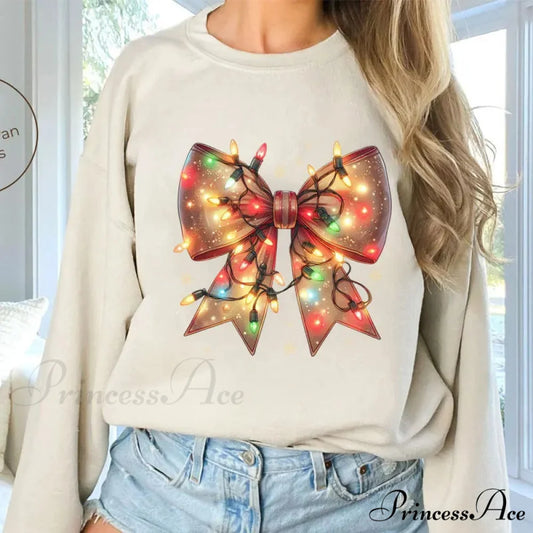 Christmas Lights Coquette Bow Classic Retro Oversized Christmas Hoodie Christmas Hoodies-L