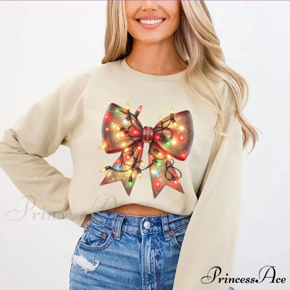 Christmas Lights Coquette Bow Classic Retro Oversized Christmas Hoodie Christmas Hoodies-L