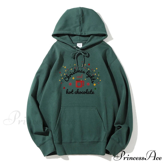 Christmas Lights Hot Chocolate Merry Bright Festive Family Christmas Hoodie Green / S Christmas Hoodies-L