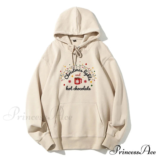 Christmas Lights Hot Chocolate Merry Bright Festive Family Christmas Hoodie Christmas Hoodies-L