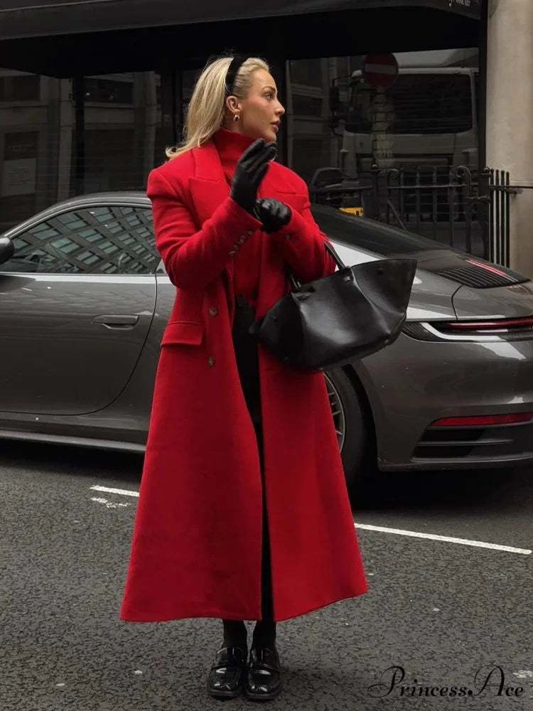 Christmas Red Double Breasted Coat Red / S