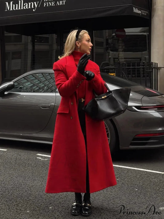 Christmas Red Woolen Coat Red / S