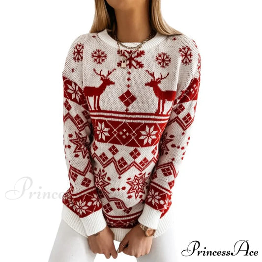 Christmas Santa Snowflake Sweaters Red 4 / S