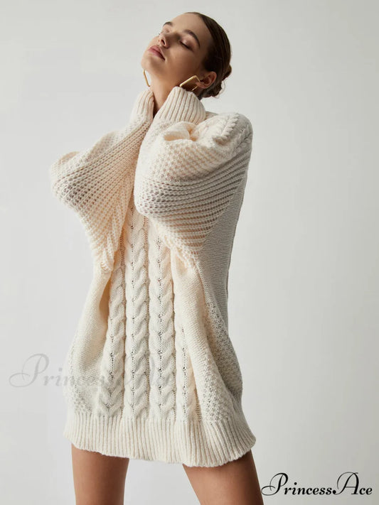 Chunky Cable Graceful Knit Oversized Sweater Off-White / S
