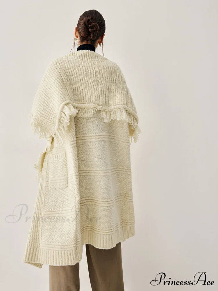 Chunky Knit Tassel Trendy Hem Poncho Cardigan