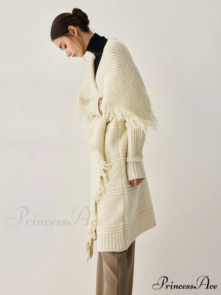 Chunky Knit Tassel Trendy Hem Poncho Cardigan