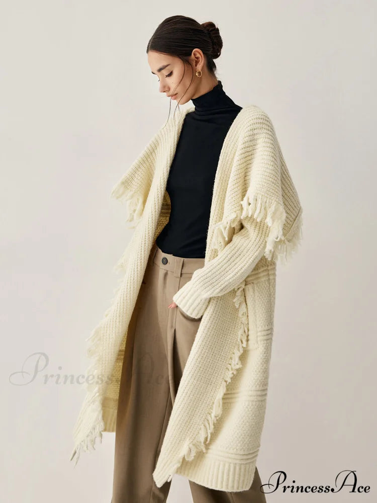 Chunky Knit Tassel Trendy Hem Poncho Cardigan