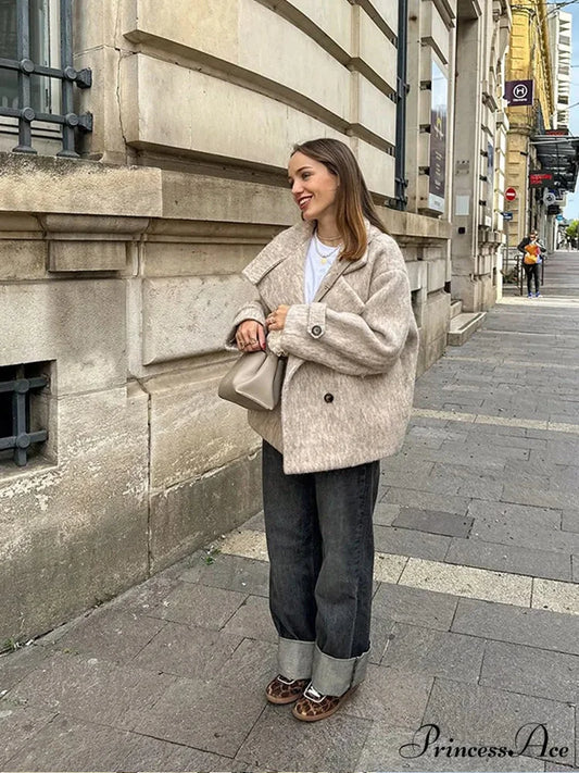 Chunky Woolen Cropped Jacket Beige / S coats-241228