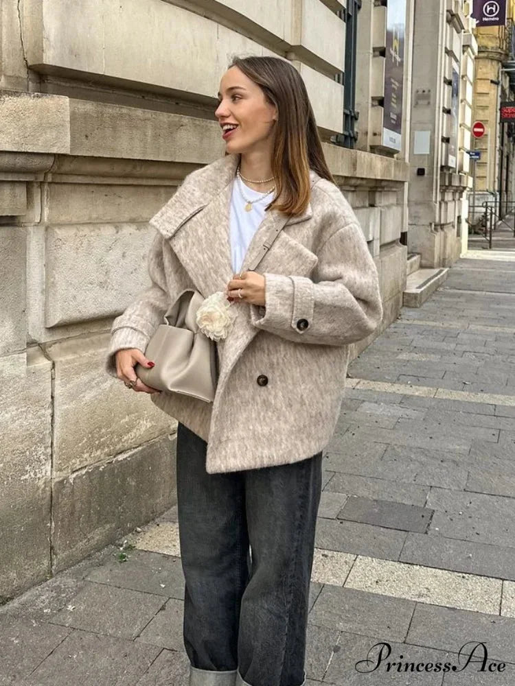 Chunky Woolen Cropped Jacket coats-241228