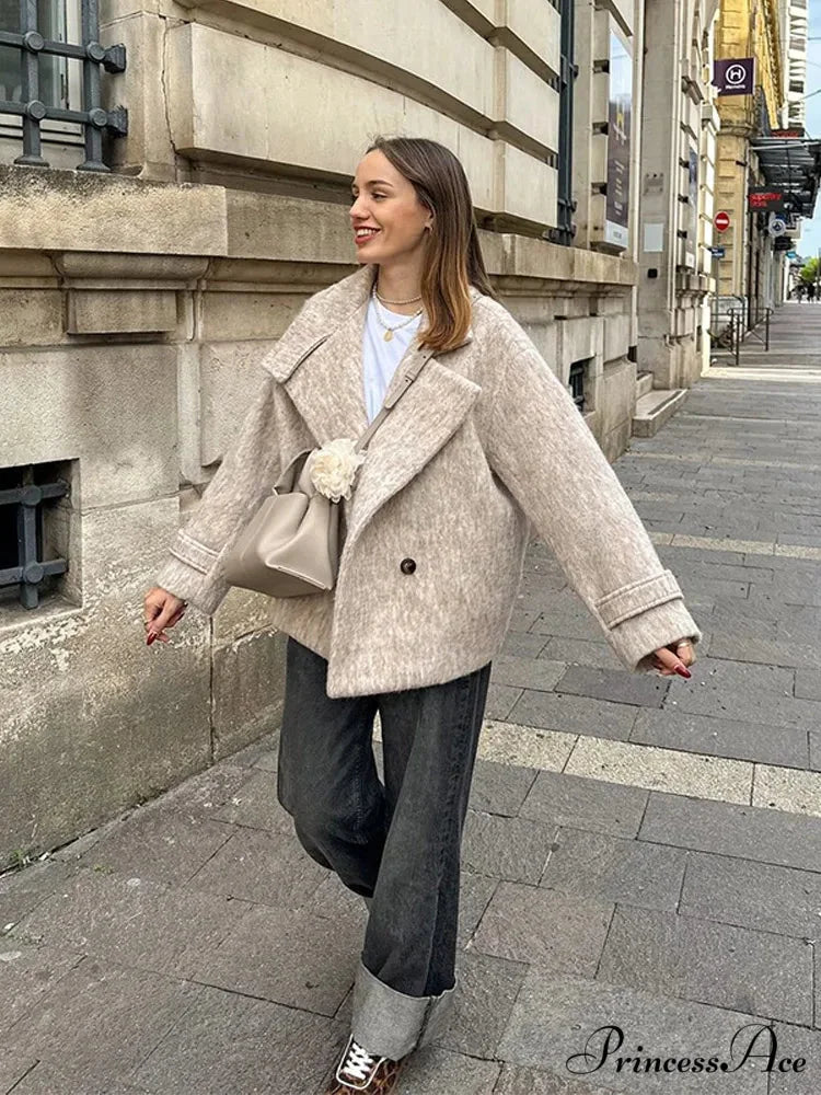 Chunky Woolen Cropped Jacket coats-241228