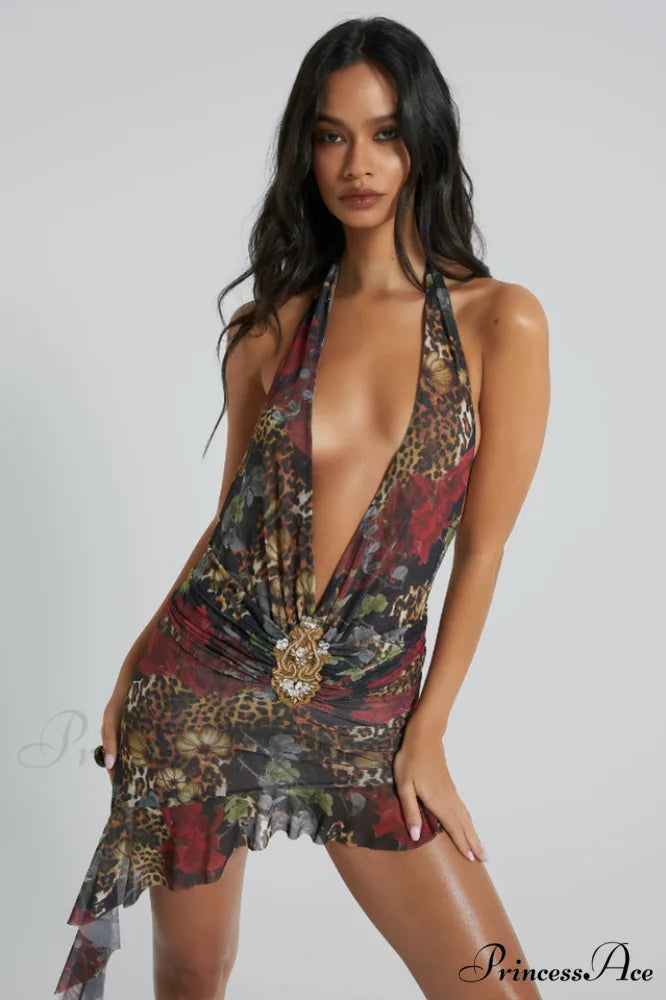 Cindy Plunge Stylish Mini Dress S / Multi-Color