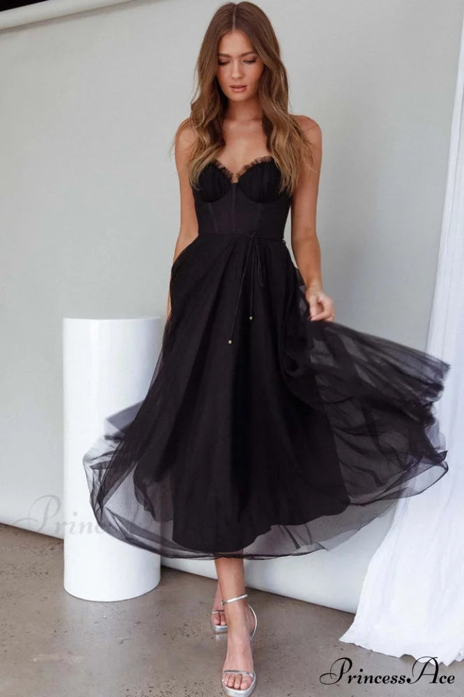 Cindy Tulle Stylish Midi Dress S / Black